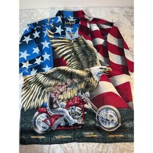Vintage Biker Eagle American Flag Shirt XL Loud Graphic Y2K Streetwear